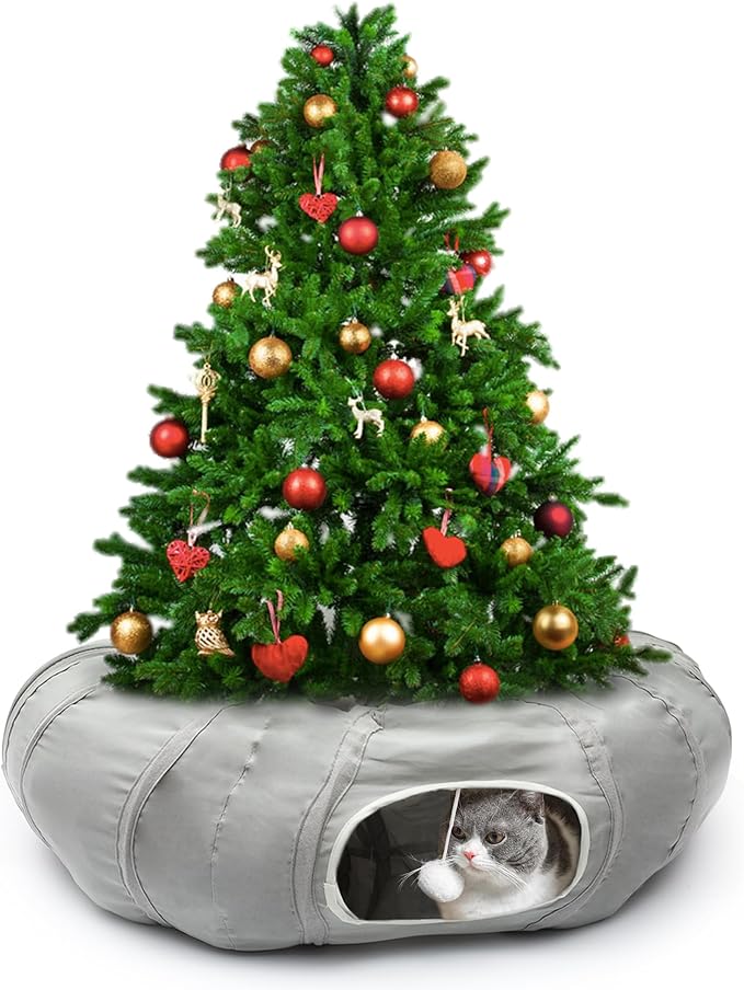 AUOON Cat Play Tunnel - Round Cat Tunnel with Bed | Interactive Cat Toys for Indoor Cats Kitten Kitty Puppy Rabbit Ferret (Light Grey)-Mewly Pet