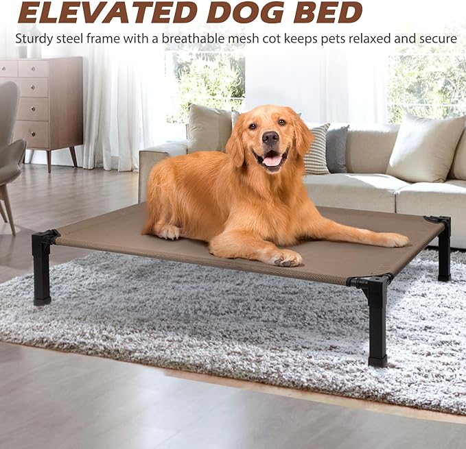 Heeyoo Elevated Dog Bed, Cooling Raised Pet Cot with Chew Proof Washable Breathable Mesh and Metal Frame, Portable Dog Cot Bed with No-Slip Feet for Outdoor or Indoor Use-Mewly Pet