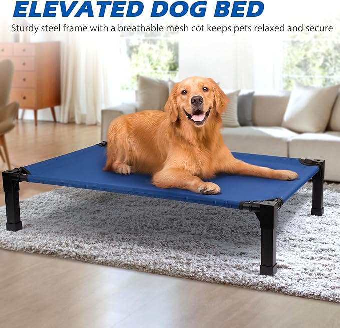 Heeyoo Elevated Dog Bed, Cooling Raised Pet Cot with Chew Proof Washable Breathable Mesh and Metal Frame, Portable Dog Cot Bed with No-Slip Feet for Outdoor or Indoor Use-Mewly Pet