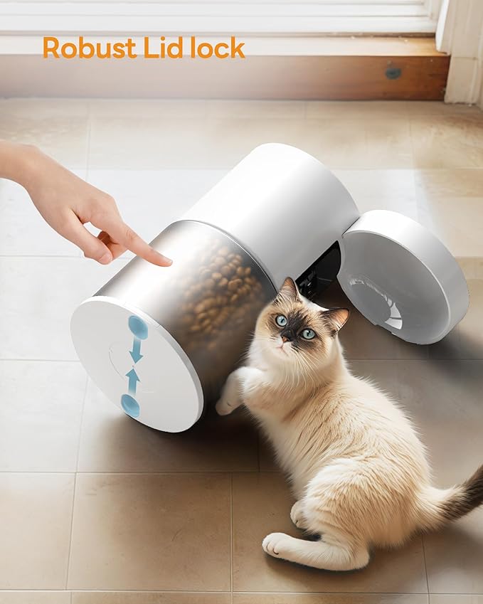 Automatic Cat Feeder Food Dispenser: 6L Timed Small Dog Dry Food Dispenser with 10s Voice - Distributeur Nourriture Chat Hund Programmable - Auto Pet Feeder with 1-6 Meals White-Mewly Pet