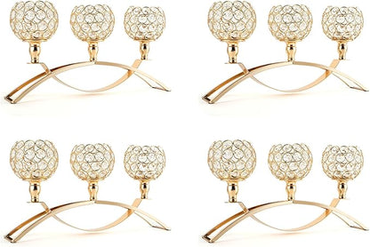 VINCIGANT 4Pcs Christmas Table Decoration Gold Bulk Decorative Tealight Candle Holder for Wedding,3-Candle Candelabras for Christmas Party Dinning Room Table Centerpiece,Gift Boxed for Thanksgiving