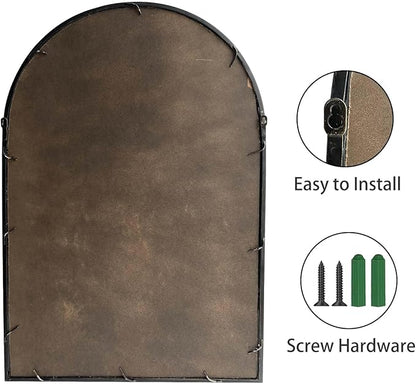 ironsmithn Arched Window Mirror, 36"x24" Grid Mirrors, Windowpane Mirror, Black Metal Arch Mirrors for Decor Living Room Fireplace Entryway Bedroom Hallway