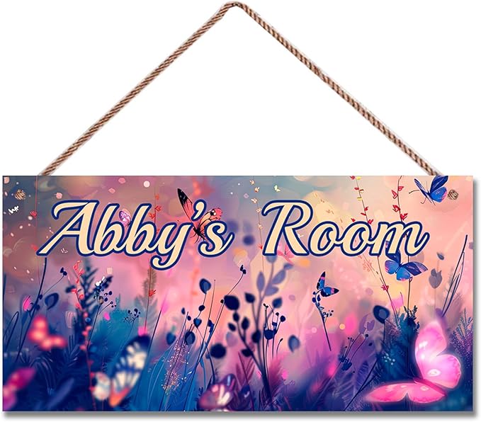 Personalized Butterfly Signs Flowers Sign For Kids Room Custom Name Door Wall Decor Floral Nursery Art Plate For Boys Room Girls Bedroom Little Man Cave