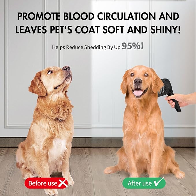 Dog Self Cleaning Slicker Brush for Shedding, Ideal for Short Long Haired Dogs, Including Cat. Removes Loose Fur, Undercoat, Mats, Tangled Hair. Suit for Large Medium Small Animal, Black-Mewly Pet