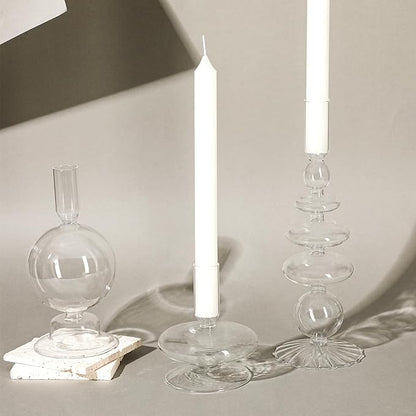 Rtteri 3 Pcs Glass Candlestick Holders Glass Candle Holders Groovy Wavy Elegant Taper Candle Stick for Wedding Home Birthday Party Christmas Halloween Decoration Windowsill Decor(Clear)