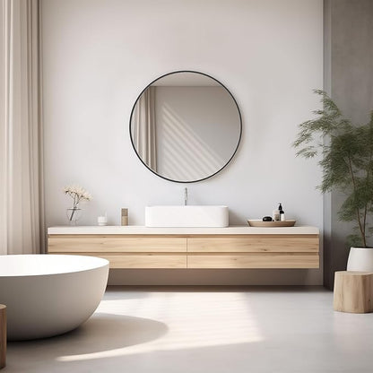 DUMOS Black Circle Mirror for Wall 24.02 inch, Bathroom Round Mirror for Over Sink, Bathroom, Entryway, Bedroom, Vanity