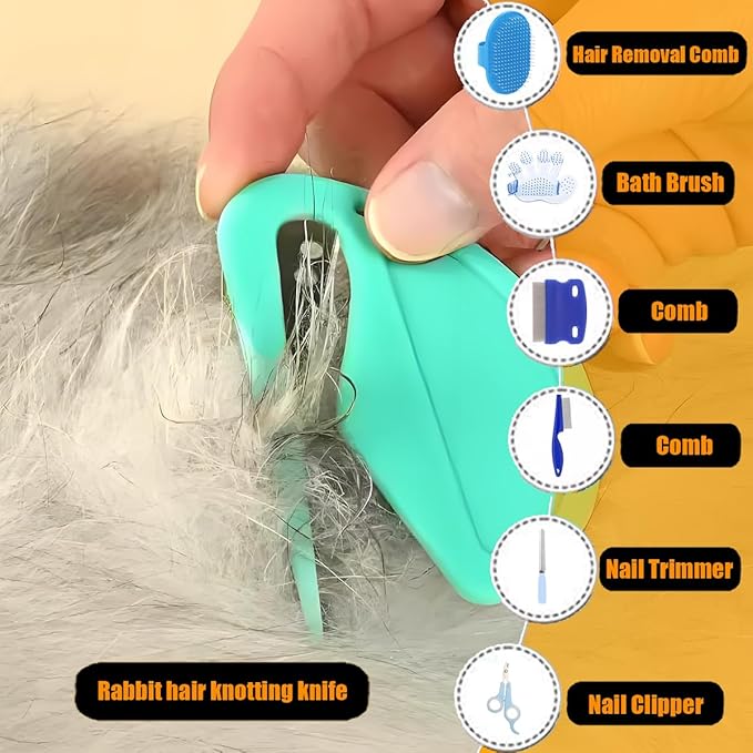 Rabbit Grooming Kit – Bunny Grooming Kit with Shedding Brush, Nail Clippers & Comb – Small Animal Grooming Supplies for Rabbits, Guinea Pigs, Hamsters, Ferrets - Small Pet Shedding & Care (Blue)-Mewly Pet