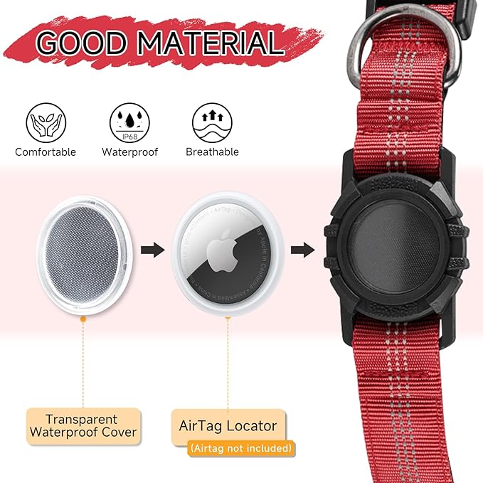 Dog Collar Compatible with Airtag, with Waterproof Cover, Multiple Colors, Multiple Sizes, Breathable Cotton and Linen Material, Suitable for Small, Medium and Large Dogs-Mewly Pet
