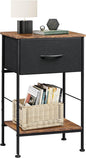 WLIVE Nightstand, End Table with Fabric Storage Drawer and Open Wood Shelf, Bedside Furniture with Steel Frame, Side Table for Bedroom, Dorm, Easy Assembly, Black and Rustic Brown, 25.0" Height