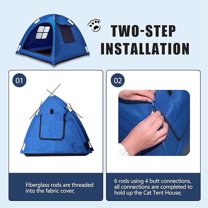 Blue Cat Tent House、Cat's Nest, Portable Indoor/Outdoor Pet Tent House for Cats, Puppies and Other Small Animals-Mewly Pet