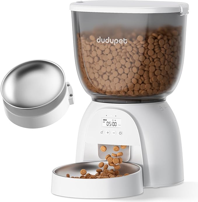 5L/21 Cup Automatic Cat Feeder, Timed Cat Food Dispenser, Automatic Pet Feeders Up to 6 Meals 1-20 Portion, Dual Power Supply Cats Feeder with Stainless Steel, Pet Dry Food Dispenser for Cats & Puppy-Mewly Pet