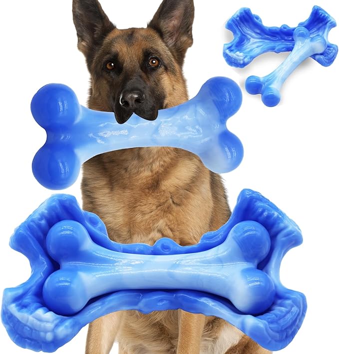 Magicorange Tough Dog Toys, Chew Toys for Aggressive Chewers, Dog Bone Toy Nylon Almost Indestructible Dogs Toy for Teeth Cleaning and Training (Blue)-Mewly Pet