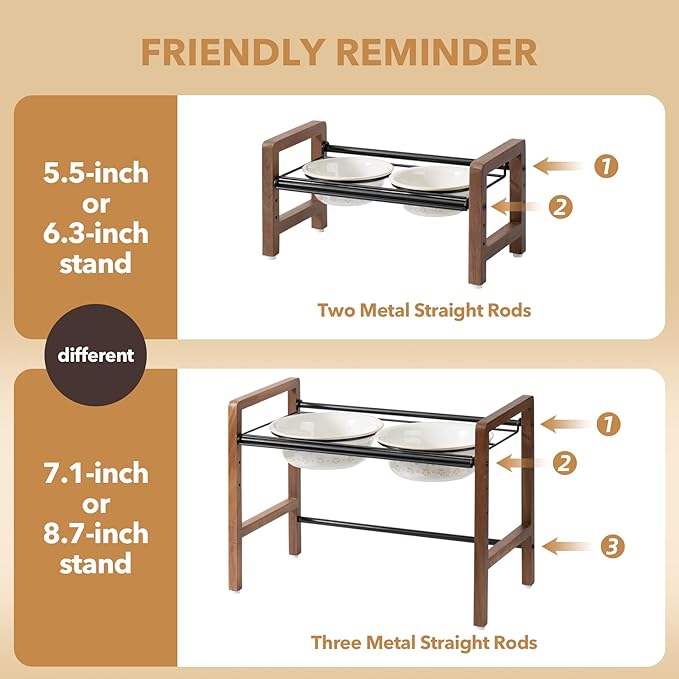 6.3inch Ceramic Adjustable Raised Double Bowls Set with Stand, 3 Heights Elevated, 2 Placement Options,Food and Water Bowls for Adult Cat Small and Medium Dog(Reactived Glaze -White)-Mewly Pet