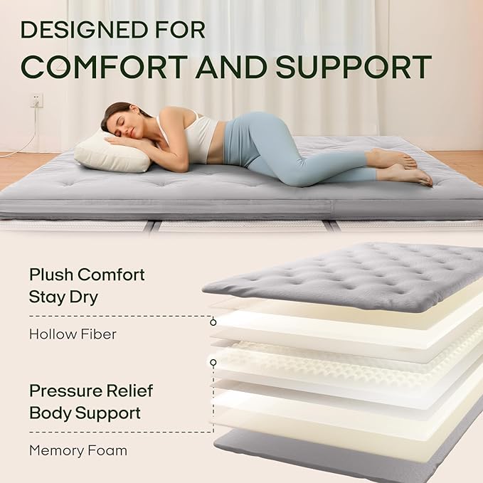 ZonLi Japanese Floor Futon Mattress Full Size 75"x 54", 100% Cotton Cover 2.5'' Thicken Tatami Mattress, Foldable Sleeping Pad, Portable Dormitory Tatami Mat, Roll Up Floor Lounger Bed for Adult