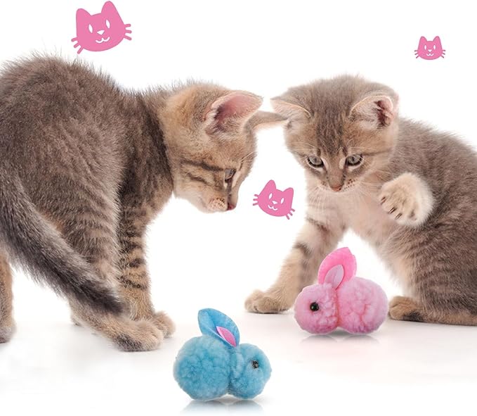 10Pcs Plush Toy Balls, Cute Bunny Shape Kitten Pompom Soft 5.5cm/2.16in Puff Ball Indoor Fun Colorful Cat Ball Toy Pom Pom Balls for Pet-Mewly Pet