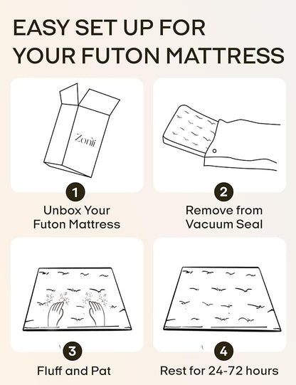 ZonLi Japanese Floor Futon Mattress Queen Size 80"x 60", 100% Cotton Cover 4'' Thicken Tatami Mattress, Foldable Sleeping Pad, Portable Dormitory Tatami Mat, Roll Up Floor Lounger Bed for Adult