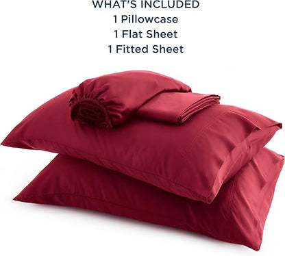 Bedsure Twin Sheets Set, Cooling Sheets Twin Size Bed Set, Rayon Derived from Bamboo, Twin Size Sheets, Breathable & Soft Bed Sheets, Hotel Luxury Silky Bedding Sheets & Pillowcases, Burgundy