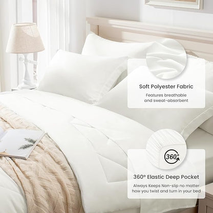 Love's cabin Twin XL Comforter Set Ivory, 5 Pieces Twin XL Bed in a Bag, All Season Bedding Sets with 1 Comforter, 1 Flat Sheet, 1 Fitted Sheet, 1 Pillowcase and 1 Pillow Sham