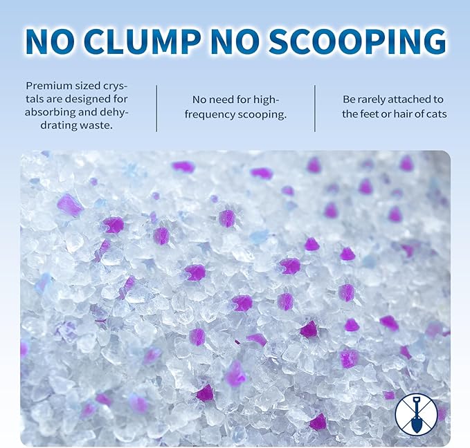 Made4Pets Cat Litter Crystals, Non Clumping Cat Litter Odor Control Kitty Litter Non Clumping No scooping Low Dust, Low Tracking, Lightweight, Dehydrates Waste, Lavender – 25.8 lbs (6 x 4.3 lb Packs)-Mewly Pet