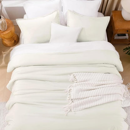 Litanika Ivory Comforter Set California King Size, 3 Pieces Cal King Lightweight Solid Bedding Comforter Set, All Season Fluffy Bed Set (104x96In Comforter & 2 Pillowcases)