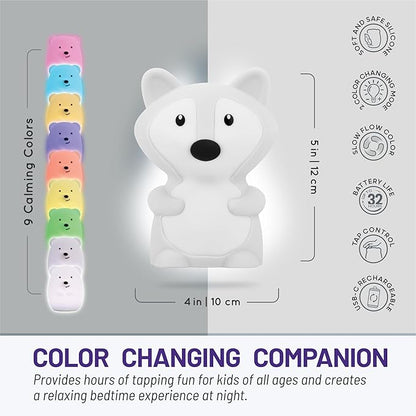 Lumipets Junior Fox Night Light, Soft Silicone Material, 8 Soothing Colors, Cordless, Easy Control, Portable