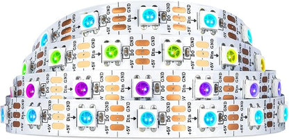 SEZO WS2812B LED Strip Light 3.3FT 60Pixel/M 60LEDs DC5V Individual Addressable LED Strip SMD5050 RGB Dream Color Programmable LED Light Strip Flexible IP30 Non-Waterproof White PCB