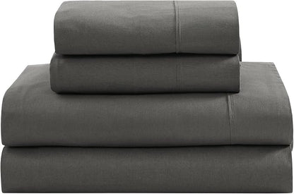 LANE LINEN 100% Organic Cotton Full Size Sheets, Hotel Like Crisp Percale Low Pill Fade Resistant Reinforsed Seam Cotton Sheets, Naturally Cooling 15" Deep Pocket Full Bedding Set- Charcoal