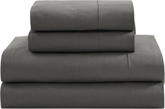 LANE LINEN 100% Organic Cotton Sheets King Size Machine Washable Fully Elasticized Soft & Comfy Mercerized Sustainably Produced All Season Eco Friendly Cotton Sheets sábanas King- Charcoal