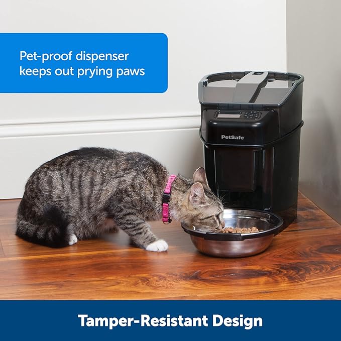 PetSafe Automatic Cat Feeder - Healthy Pet Simply Feed - Automatic Pet Feeder for Cats & Dogs - Timed Pet Feeder with Programmable Portion Control - Holds 24 Cups of Dry or Semi-Moist Dog or Cat Food-Mewly Pet