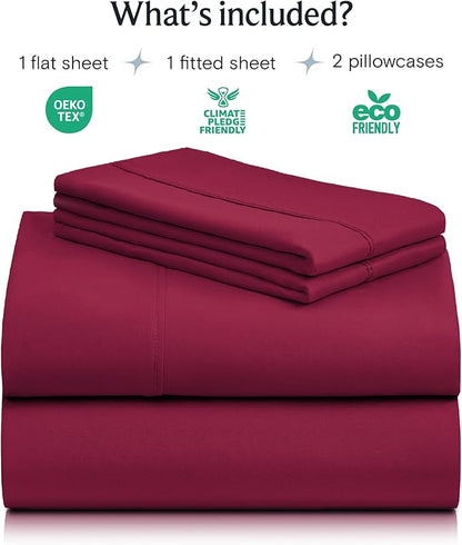 LuxClub 4 PC King Sheet Set, Breathable Luxury Bed Sheets, Deep Pockets Wrinkle Free Cooling Bed Sheets Machine Washable Hotel Bedding Silky Soft - Burgundy King