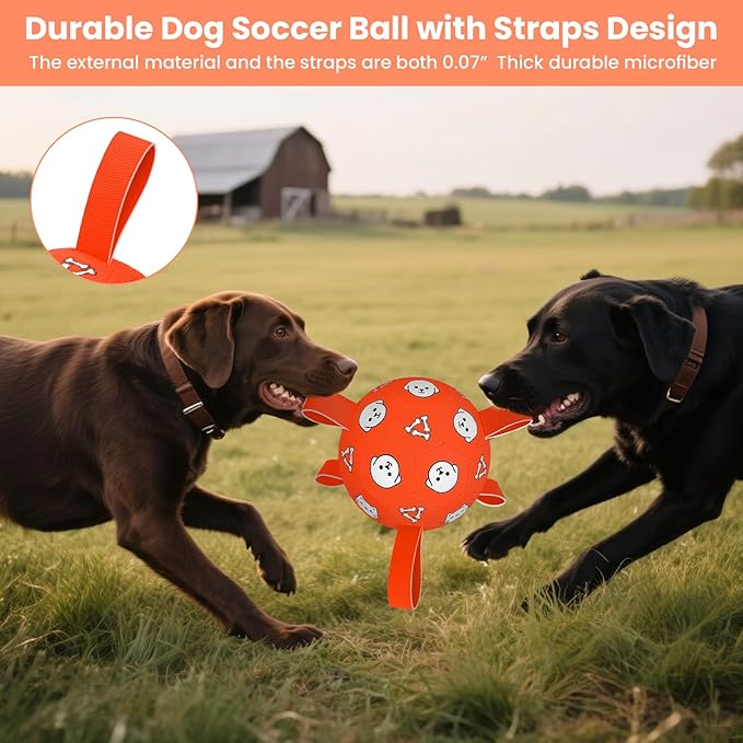 Dog Balls Toy, Durable Soccer Ball with Straps, Interactive Dog Toys, Water Fetch Ball for Tug of War, Herding, Dog Toys to Keep Them Busy – Dog Birthday Gift for Medium Large, 8 Inch-Mewly Pet