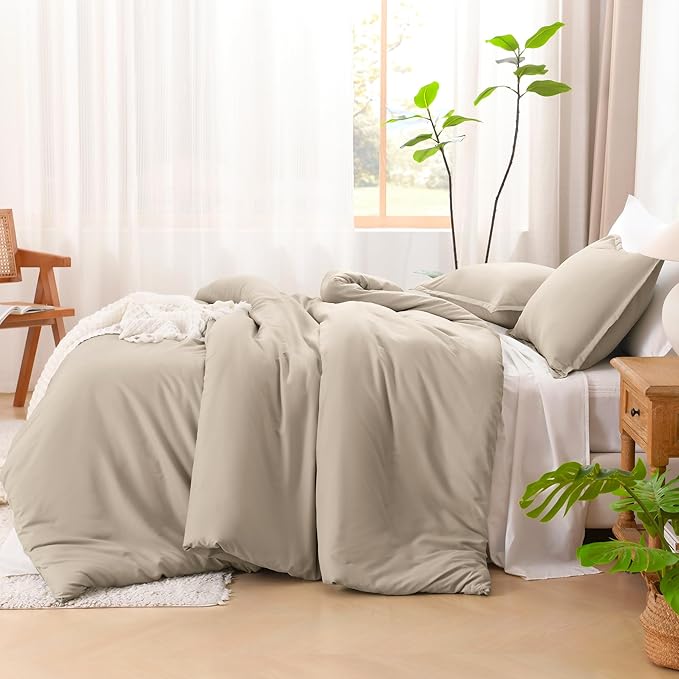 Litanika Oversized King Comforters Khaki Super King Size, 3 Pieces Lightweight Solid Bedding Comforter Set, All Season Fluffy Bed Set (120x120In Comforter & 2 Pillowcases)