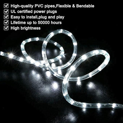 SURNIE Rope Lights Outdoor Waterproof Daylight White: LED 25FT Cuttable Outside Bright 110V Lighting 6000K Flexible Cool Clear Tube, Indoor Deck Patio Xmas Camping Decor, Not Flat Strip