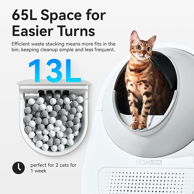CATLINK 2025 New Ultra Self Cleaning Litter Box with AI Camera, 5G WiFi Automatic Cat Litter Box Self Cleaning for Multi-cat, APP Health Monitor, Pinch-Free Robot Cat Litterbox with Cleaning Brush-Mewly Pet