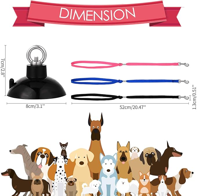 Frienda 4 Pieces Dog Bathing Tether with Suction Cup Pet Dog Grooming Tub Restraint Loops and Adjustable Cat Fixed Safety Rope for Pet Shower Bathing Grooming(Blue Black Pink)-Mewly Pet