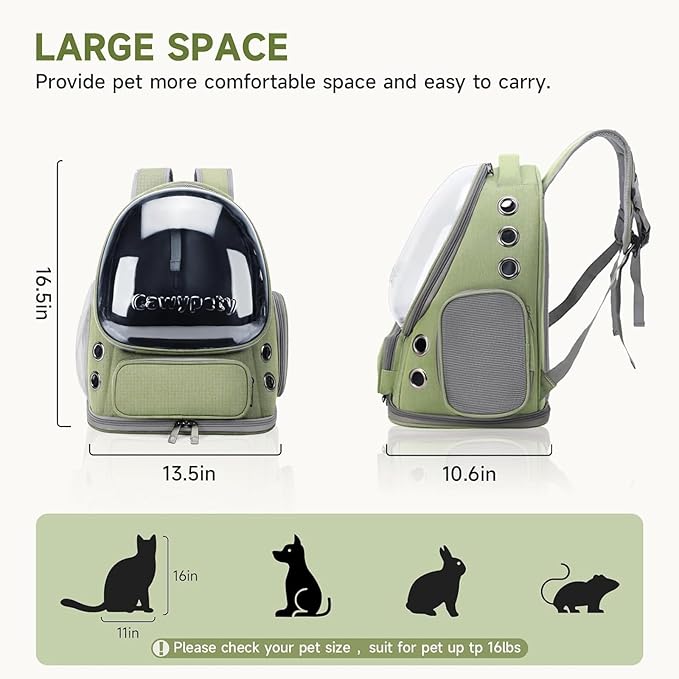 Cat Backpack Carrier, Breathable Cat Carrier Large Space Bubble Pet Backpack for Kitty Small Dog up to 15lbs, Transparent & Foldable Pet Carrier for Travel Hiking-Mewly Pet