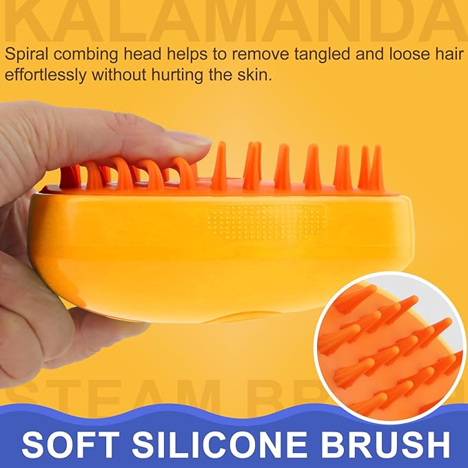 Cat Steam Brush, 3 in 1 Pet Steamy Brush, Silicone Grooming Comb with Steam, Pet Hair Remover Misting Comb for Indoor Cats Dogs(Mango Yellow/Green)-Mewly Pet