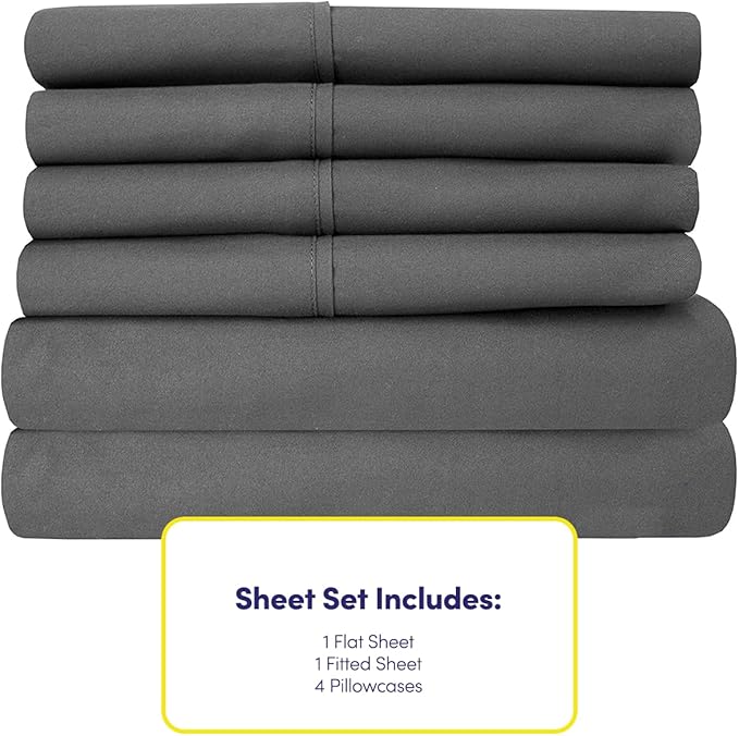 Full Size Bed Sheets - 6 Piece 1500 Supreme Collection Fine Brushed Microfiber Deep Pocket Full Sheet Set Bedding - 2 Extra Pillow Cases, Great Value, Full, Gray