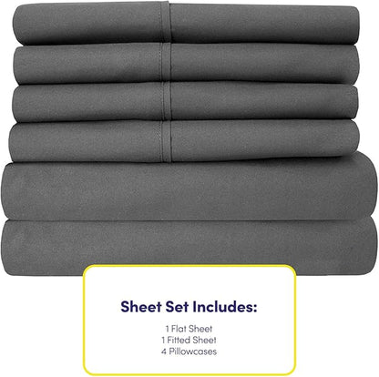 Cal King Size Bed Sheets - 6 Piece 1500 Supreme Collection Fine Brushed Microfiber Deep Pocket California King Sheet Set Bedding - 2 Extra Pillow Cases, Great Value, California King, Gray