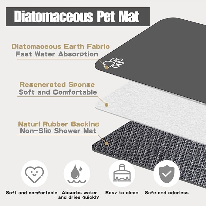 Large Pet Feeding Mat, 15.7" x 39.3" Bohemia Absorbent Quick Dry Dog Mat for Food and Water Bowl, Non Skid Cat Bowl Mat, No Stains for Pet Water Dispenser Pet Supplies for Messy Drinkers-Mewly Pet