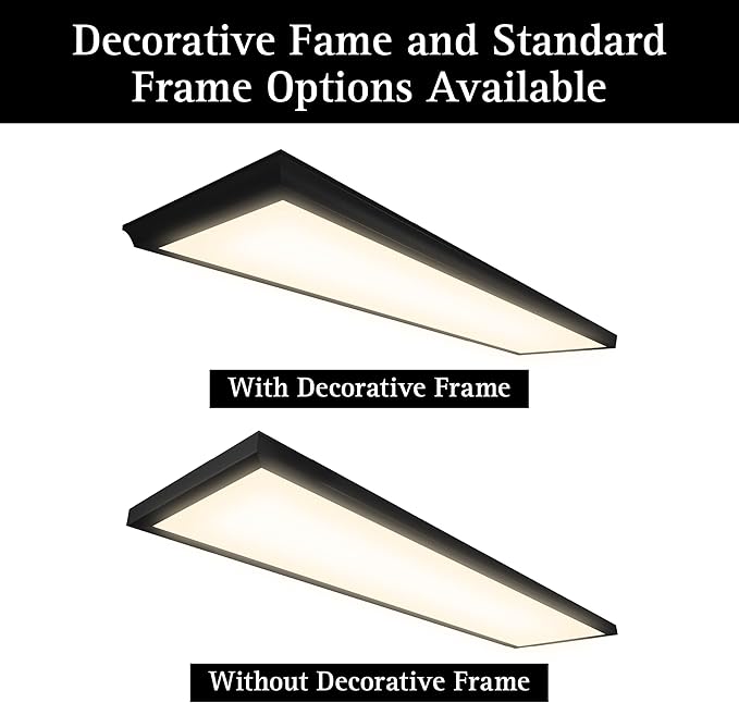Ultralux Framed 1x4 ft LED Light Panel - CCT Switchable Surface Mount Light with Integrated Frame for Kitchen, Home & Office - TRIAC Dimmable, 5 CCT Adjustable Color Temperature (Matte Black, 2 Pack)