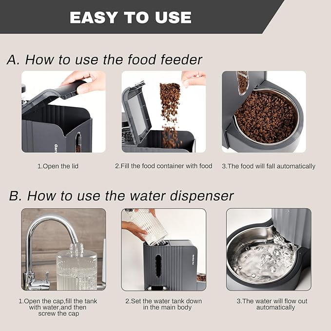 Gardner Pet Automatic Gravity Cat Food Feeder and Water Dispenser Stainless Steel Two-in-One Set Large Capacity Dispenser for Pets Dogs, Puppies, Kittens, Rabbits-Mewly Pet