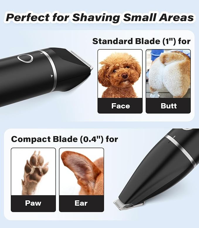 Casfuy Cordless Dog Paw Trimmer - Low Noise Small Dog Clippers with Double Blades USB Rechargeable Grooming Clipper for Dogs Cats and Small Pets for Trimming Hair Around Paws, Eyes, Ears, Face, Rump-Mewly Pet