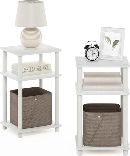 Furinno JUST Night Stand Set of 2, 3-Tier Turn-N-Tube Nightstand, Toolless Bedside Tables, End Table, Side Table with Open Storage for Bedroom, Living Room, Bathroom, White