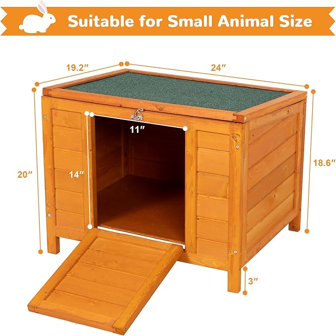 COZIWOW 24inches Wooden Catio Outdoor Cat House Small Animal House，Rabbit Hutch Indoor，Stable Weatherproof Bunny Cage Pet Shelter for Small Cat Dog Rabbit Guinea Pig(Orange)-Mewly Pet
