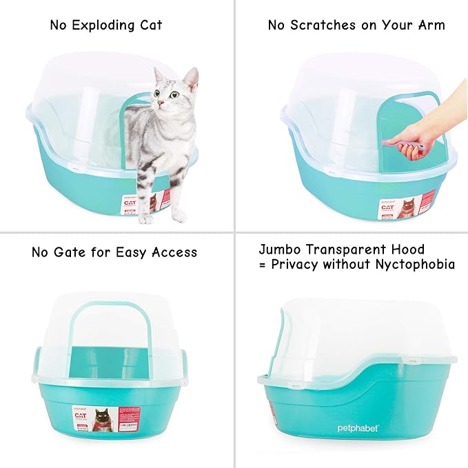 Petphabet Jumbo Hooded Cat Litter Box, Extra Large, Teal-Mewly Pet