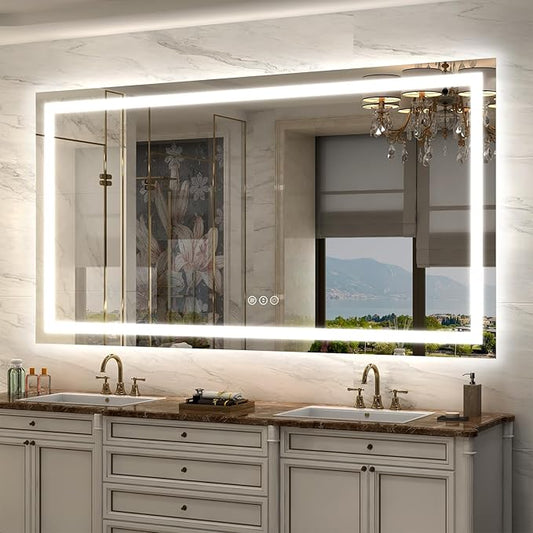 LED Lighted Mirror 66x36 for Bathroom Wall Mounted, Dimmable Vanity Mirror with Lights, Anti-Fog, ETL Listed (Backlit and Front Lighted)