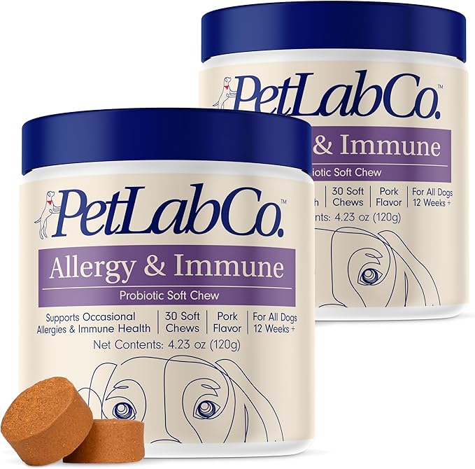 PetLab Co. Allergy & Immune Probiotics for Dogs, Support Seasonal Allergies, Gut & Digestive Health - Pork Flavor - 30 Soft Chews - Pack of 2 - Packaging May Vary-Mewly Pet