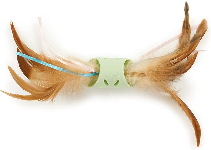 SmartyKat Flutter Roller Feather & Ribbon Chase Cat Toy - Green, One Size-Mewly Pet