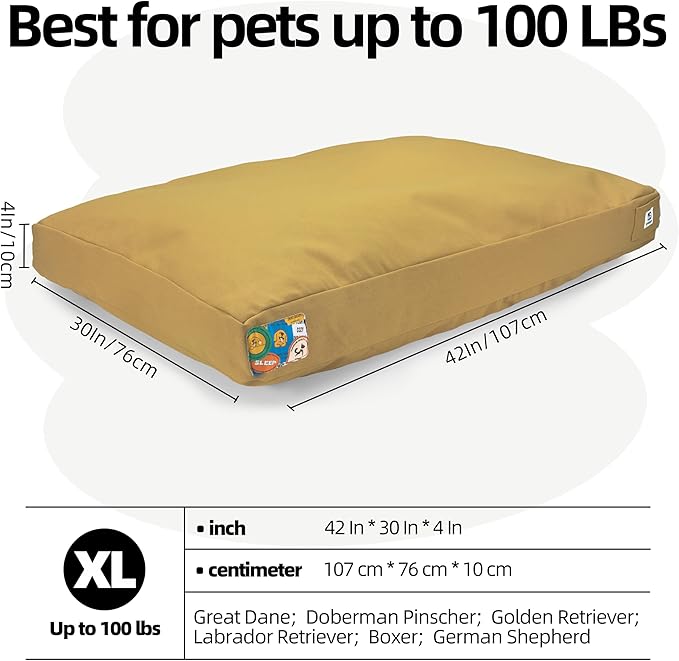 Sytopia 42-Inch Canvas Outdoor Dog Bed, Waterproof & Washable with Removable Cover, Ideal for Medium & Large Dogs, Chew-Proof Great for Indoor, Outdoor, Crate, or Patio Use (Yellow)-Mewly Pet